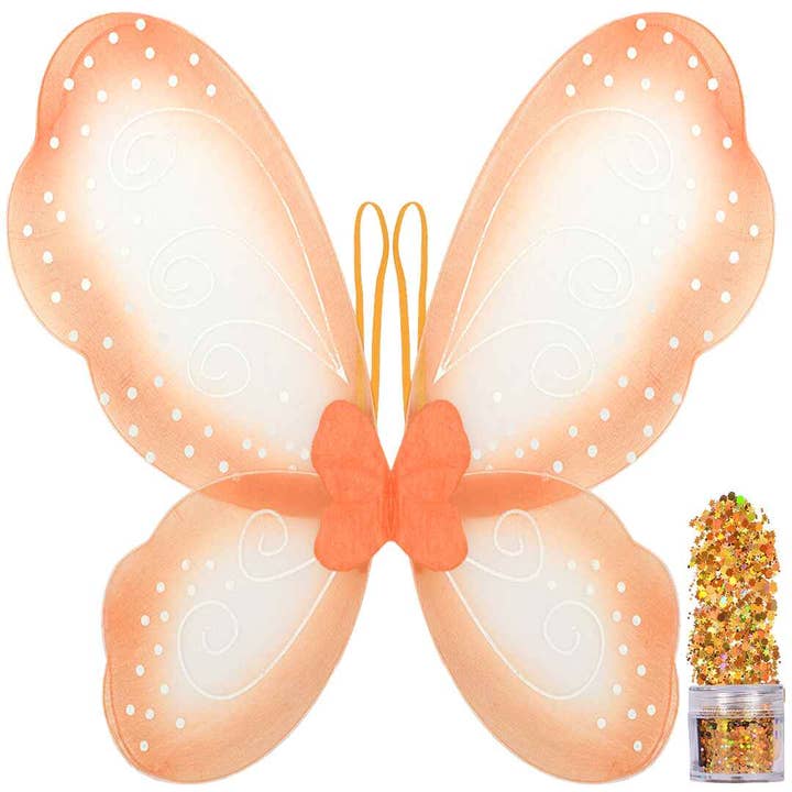 Funcredible - Wholesale Costume - Kids - Monarch Butterfly Wings - Orange Fairy Wings with Glitte