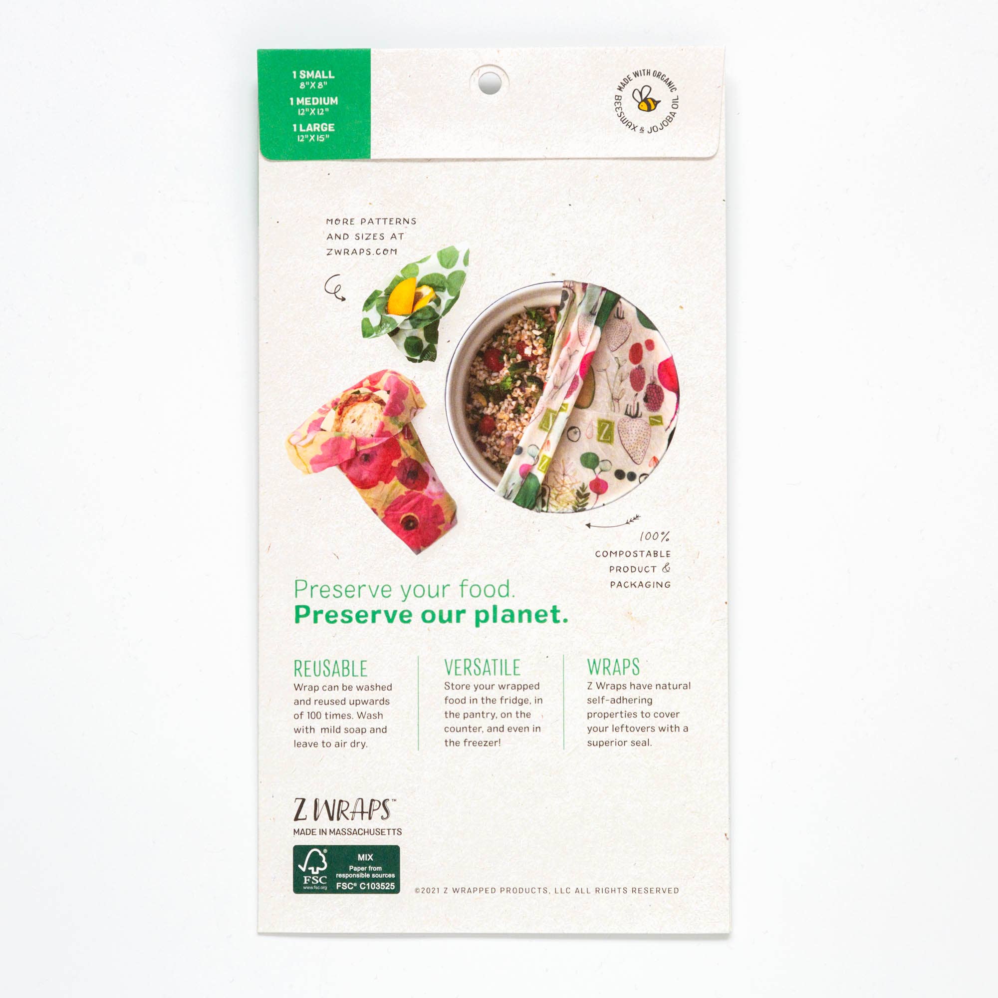 Z Wraps – Großhandel Verpackung/Beutel zur Aufbewahrung von Lebensmitteln – Z Wraps Wiederverwendbare Bienenwachs-Lebensmittelverpackung in Bees Love These, 3 Stück2