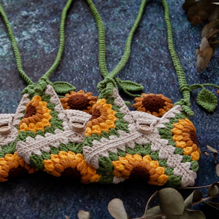 Sunflower Embroidered Knitted Girl's Bags for wholesale by Tilian Kids