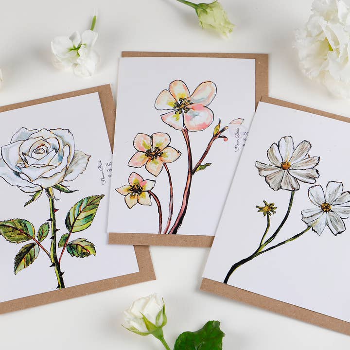 Flower Brick - Wholesale Everyday Greeting Card - A6 100% Recycled "White Cosmos" Greeting Card3