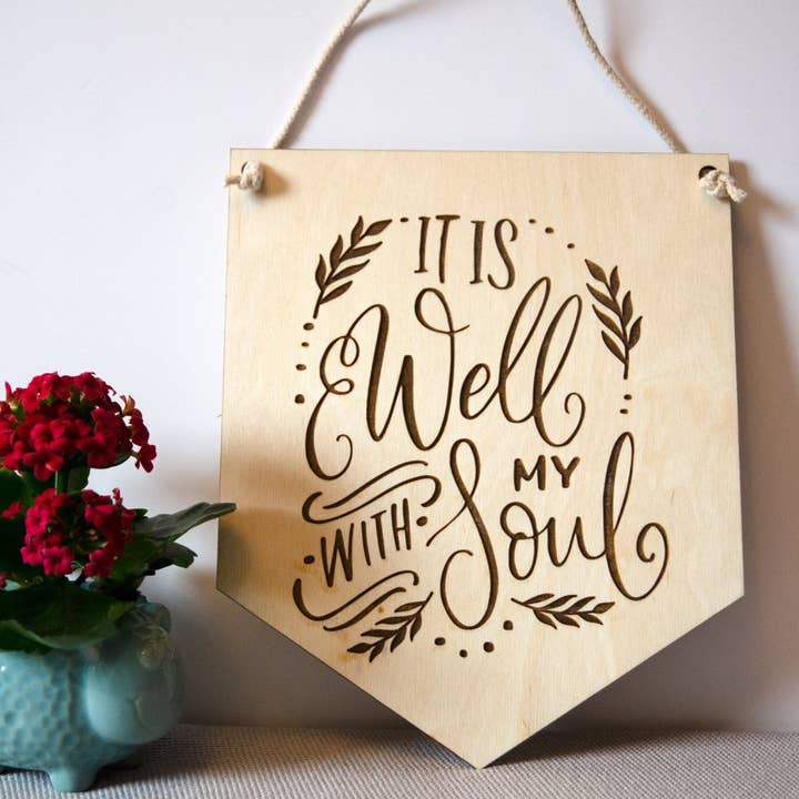 Birch and tides - Wholesale Banner - 'It Is Well With My Soul' Wooden Hymn Banner