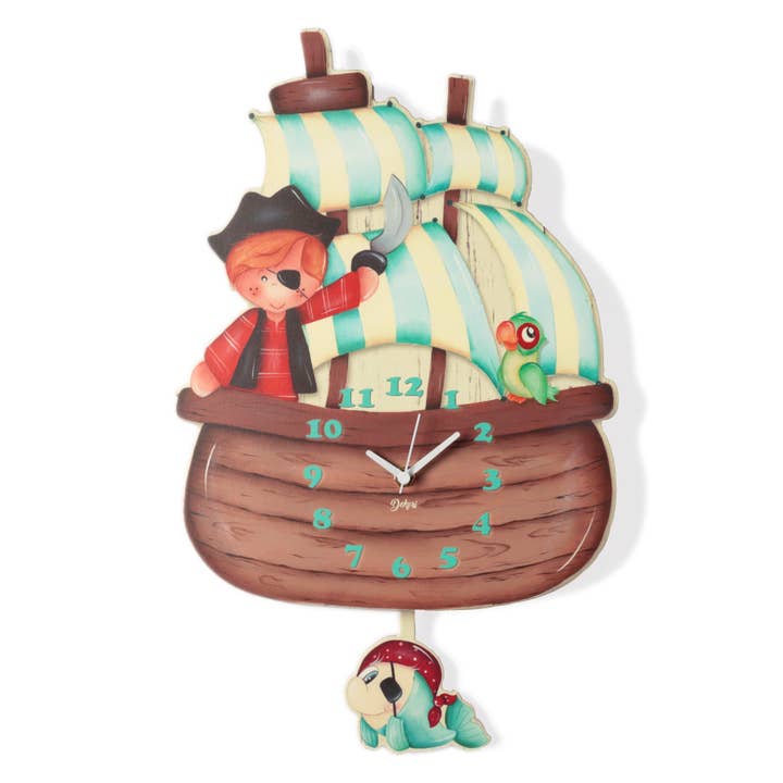 Pirate ship clock with swinging fish pendulum for wholesale by Dekori