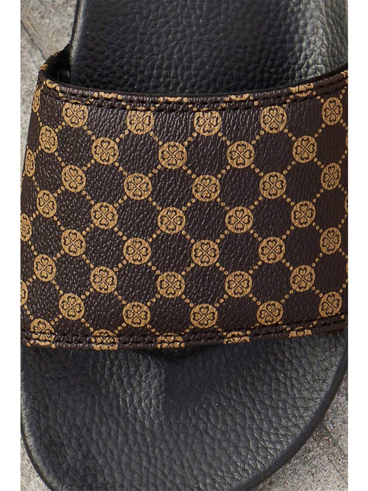 Coffee LDC Checkered Print PU Leather Thick Sole Slippers for wholesale on Faire