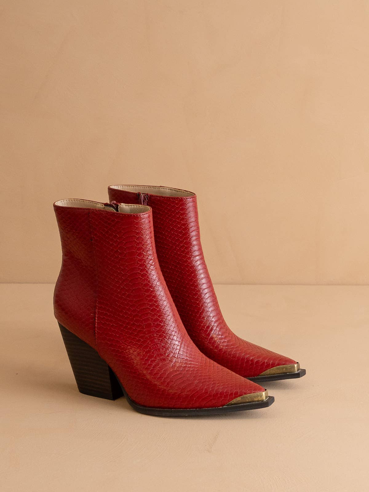 The Frankie | Red Pointed Toe Cap Bootie for wholesale on Faire1