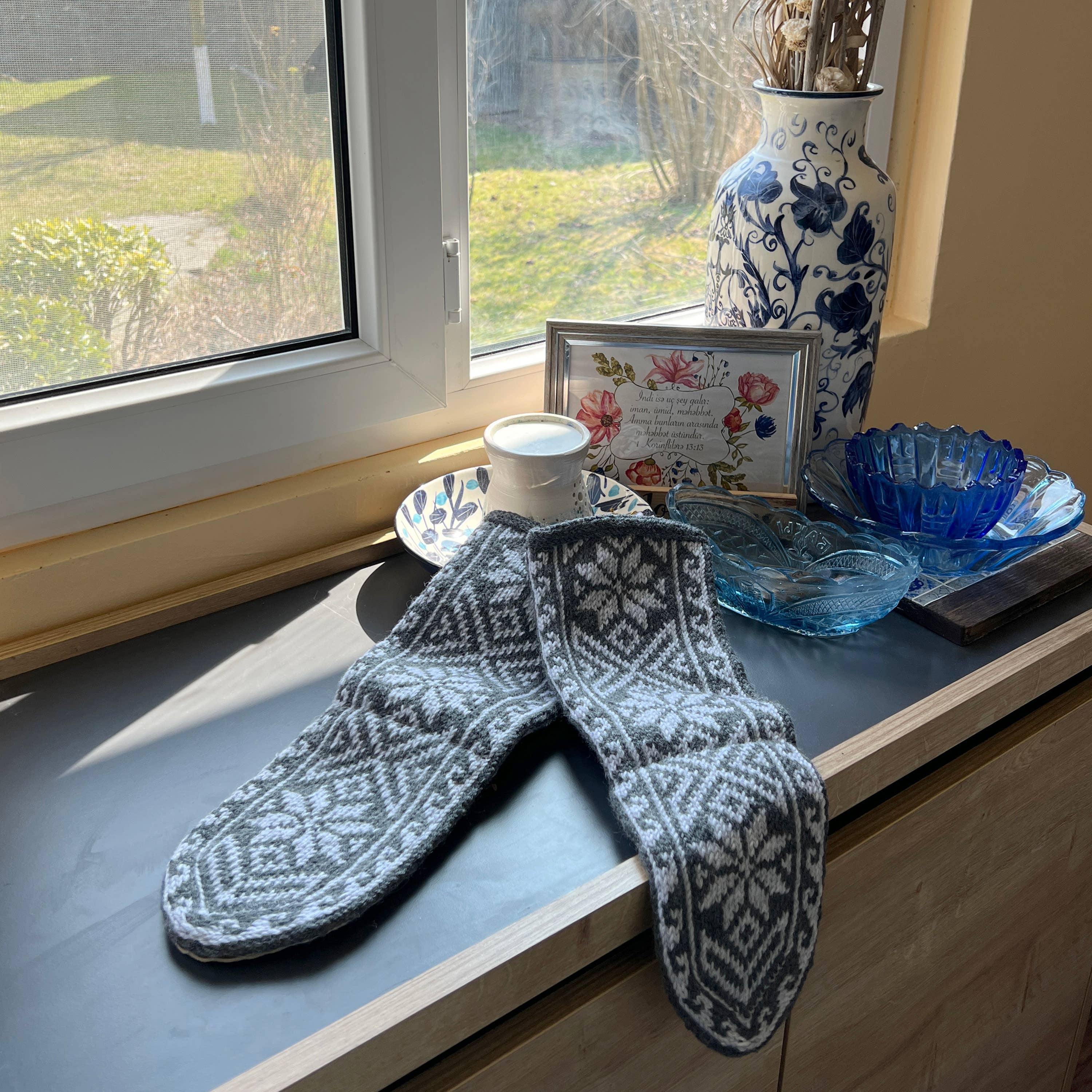 Azerbaijani Socks - Vente Chaussons chaussettes – femme - Chaussettes-chaussons pour femmes adultes : Longues grises (Individuelles)6