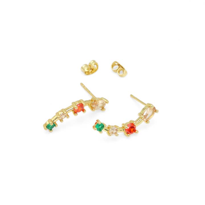 Gold Colorful CZ Arc-shaped moon Stud Earrings, Sku#LD538 for wholesale by BestBeads&Beyond