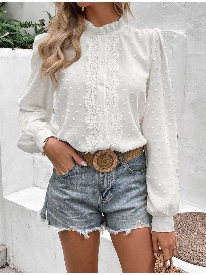 Miss Sparkling - Venta al por mayor Blusa - Mujer - Top de encaje Swiss Dot