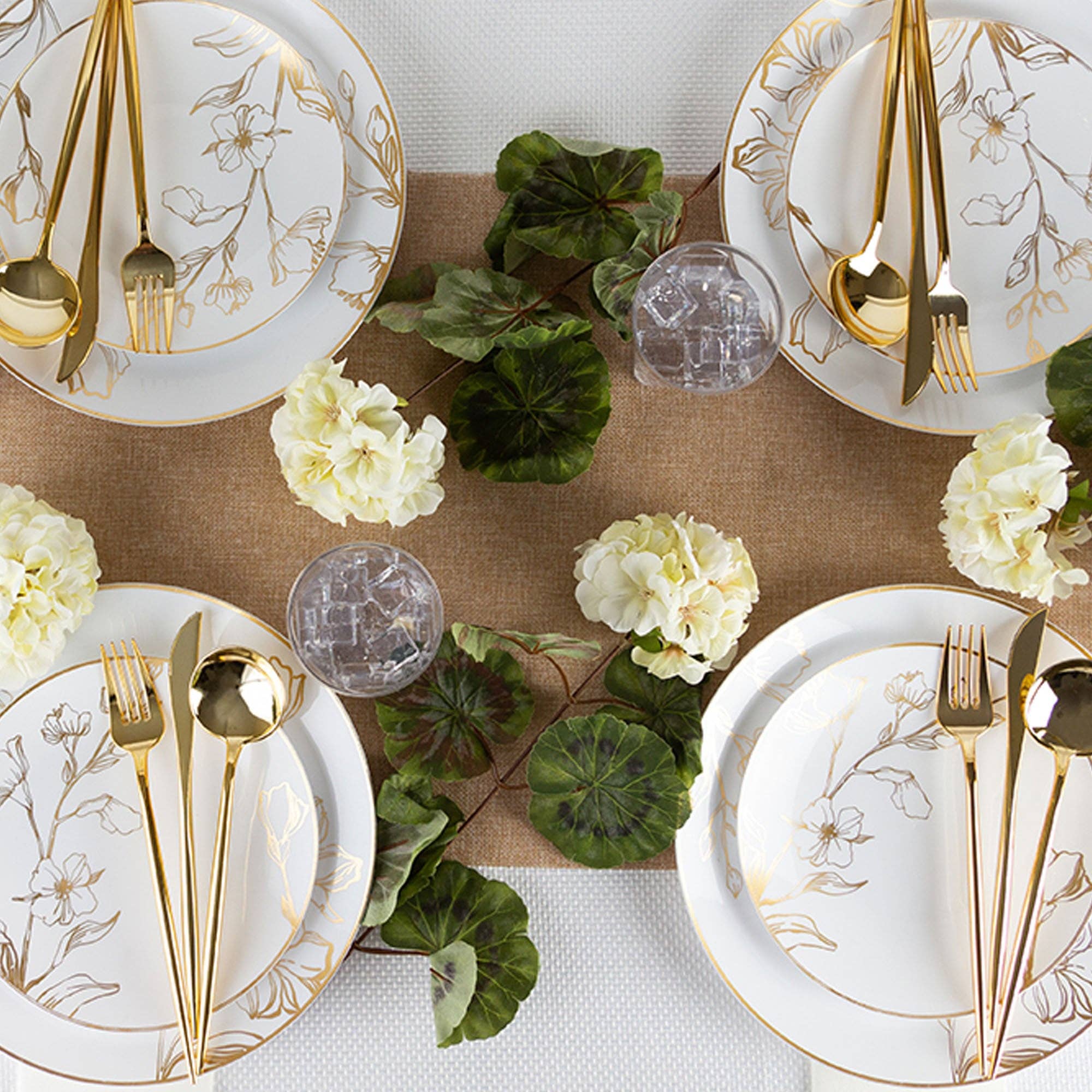 EcoQuality - Vente Assiette jetable - Assiettes à dessert blanches en plastique 15 cm collection florale or antique2