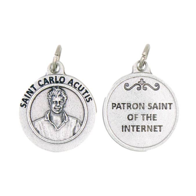 SAN JUDITAS RELIGIOUS ARTICLES – Engroshandel Vedhæng/charm – OXIDERET ITALIENSK: ST. CARLO ACUTIS RUNDT MEDALJE0