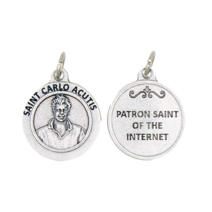 SAN JUDITAS RELIGIOUS ARTICLES - Wholesale Individual Charm/Pendant - OXIDIZED ITALIAN: ST. CARLO ACUTIS ROUND MEDAL