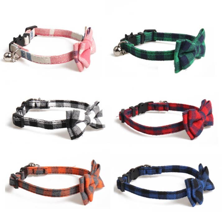 Mokka – Adjustable Plaid Bow Tie Breakaway Cat Collar for wholesale by Cheerhunting