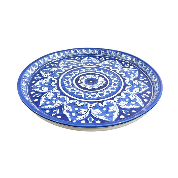 Assiette en poterie bleue fabriquée à la main - Mandala Design pour la vente par Heaven Spring Ltd