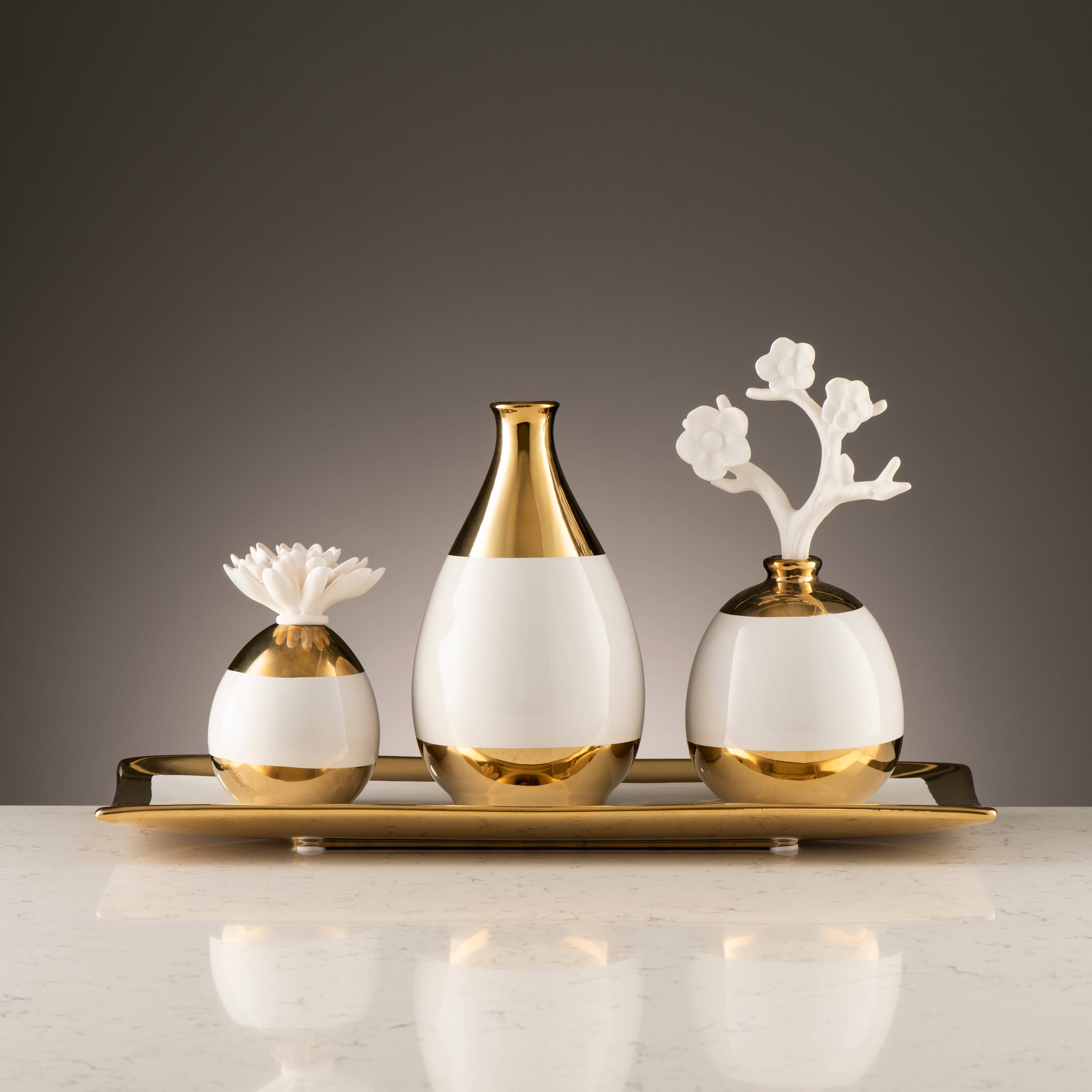 VIVIENCE - Vendita all'ingrosso Vassoi decorativi - Vassoio rettangolare bianco con bordi dorati1