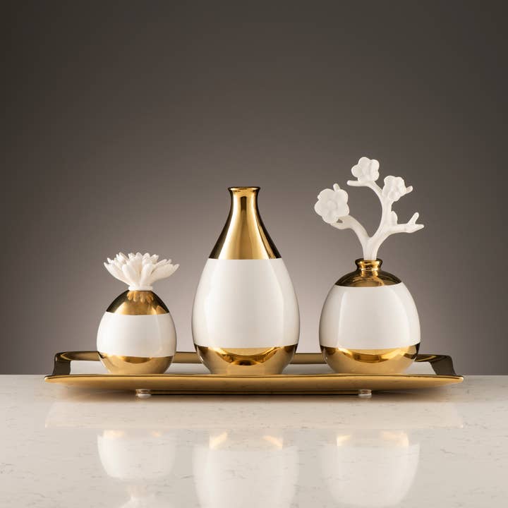 VIVIENCE - Vendita all'ingrosso Vassoi decorativi - Vassoio rettangolare bianco con bordi dorati1