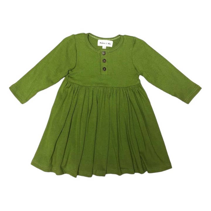 Vestido manga comprida canelado (azeitona) por atacado de Melina & Me