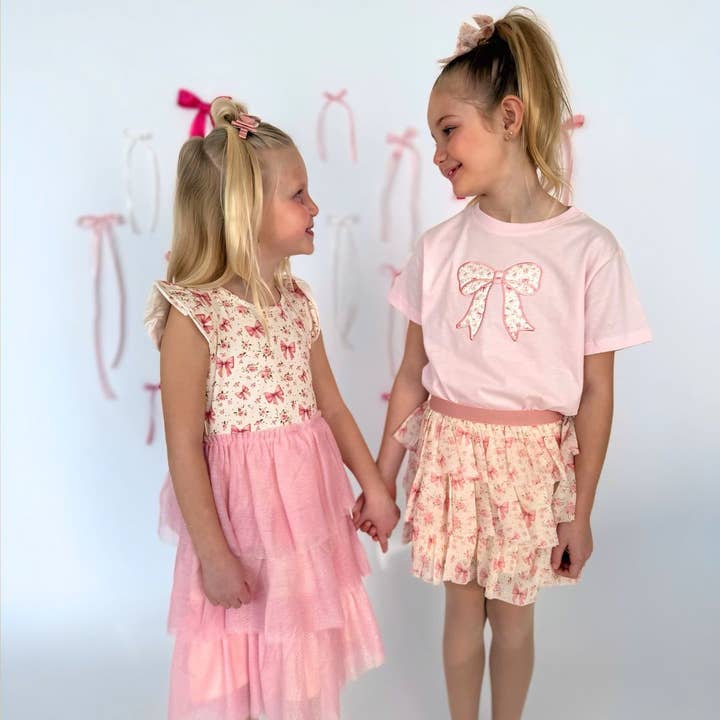 Sweet Wink - Wholesale T-Shirt - Kids - Ditsy Floral Bow Patch Short Sleeve T-Shirt - Spring 20266