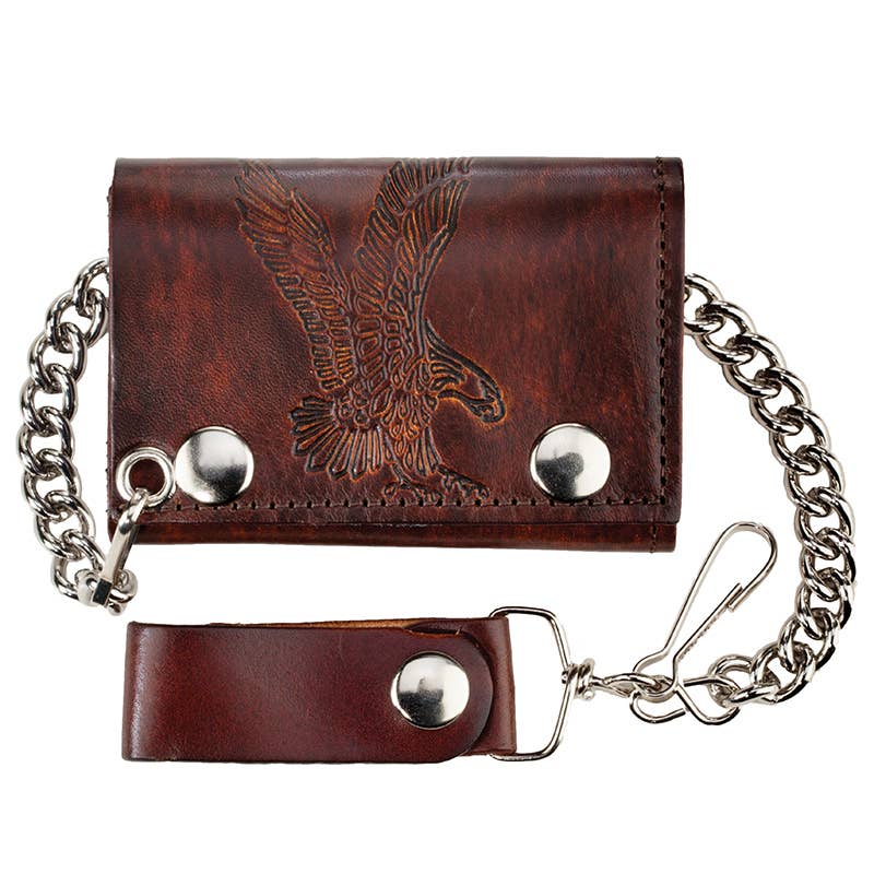Western Express - Wholesale Portemonnee - Heren - In de VS gemaakte antieke leren drievoudige kettingportemonnee met adelaar0