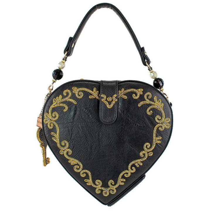 Mary Frances Accessories - Wholesale Top Handle Bag - Women's - Embrace Red Beaded Heart Key Hole Top Handle Bag