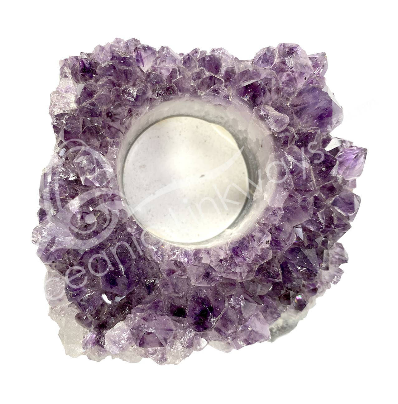 Oceanic Linkways Inc - Wholesale Spiritual Stone/Crystal - (PC)TEALIGHT HOLDER - AMETHYST A DRUSE  3.5-5"0