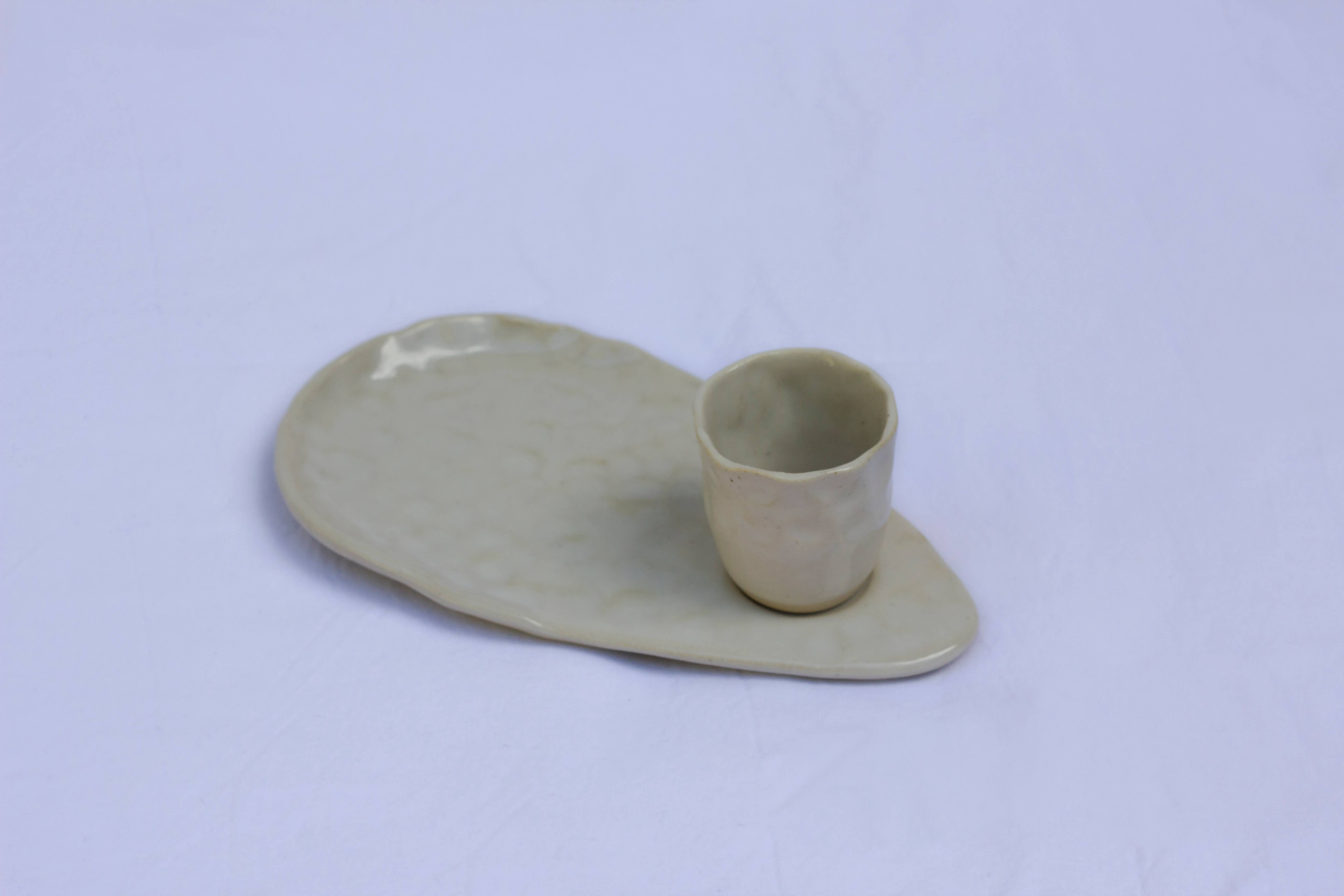 Semear - Vente Tasse à café/thé - Service à café artisanal, empreintes couleur écru2