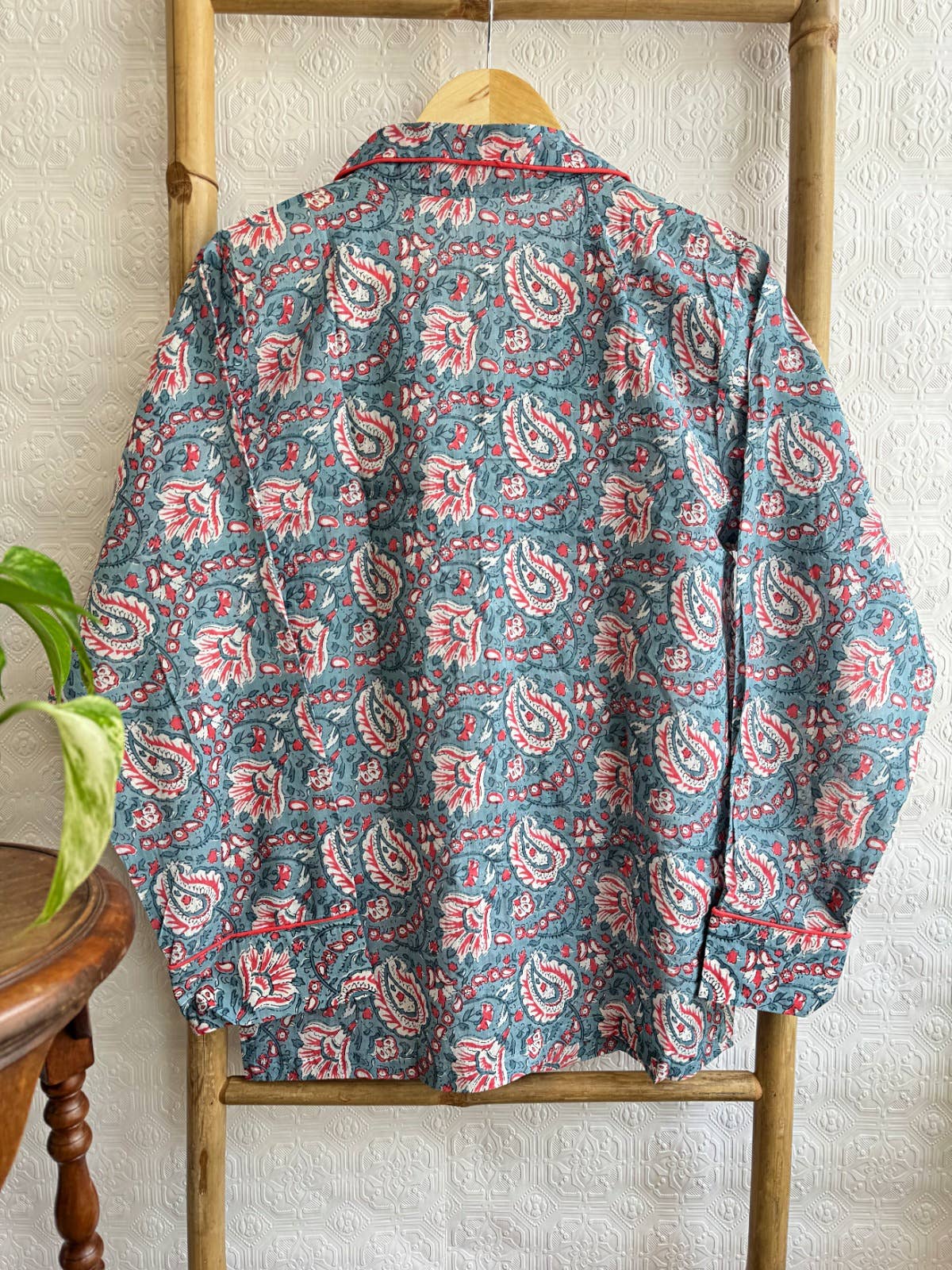 Essential Designs London - Wholesale Sleepwear Set - Women's - Luxury Hand Printed Indian Blockprint Pj set dusty blue red3