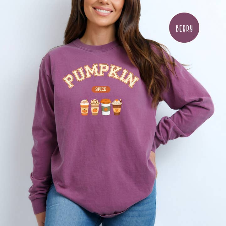 Pompoenkruid Lange Mouw Comfort Colors Herfst T-shirt voor wholesale door CindyL Boutique