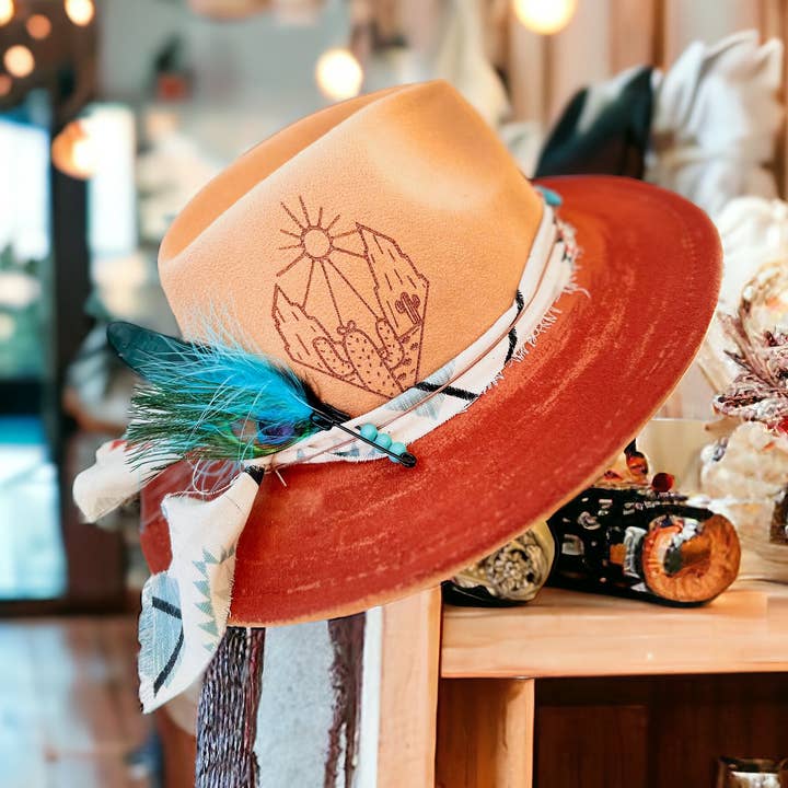 Wild Indigo - Wholesale Fedora - Women's - Sedona Dreams Burnt Hat | Western Cactus Desert0