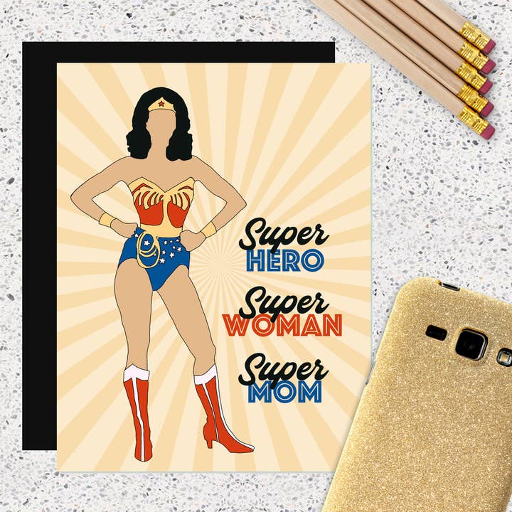 Super Hero Super Mom Mothers Day Pop Icon Card for wholesale by Mod Lounge Paper Company