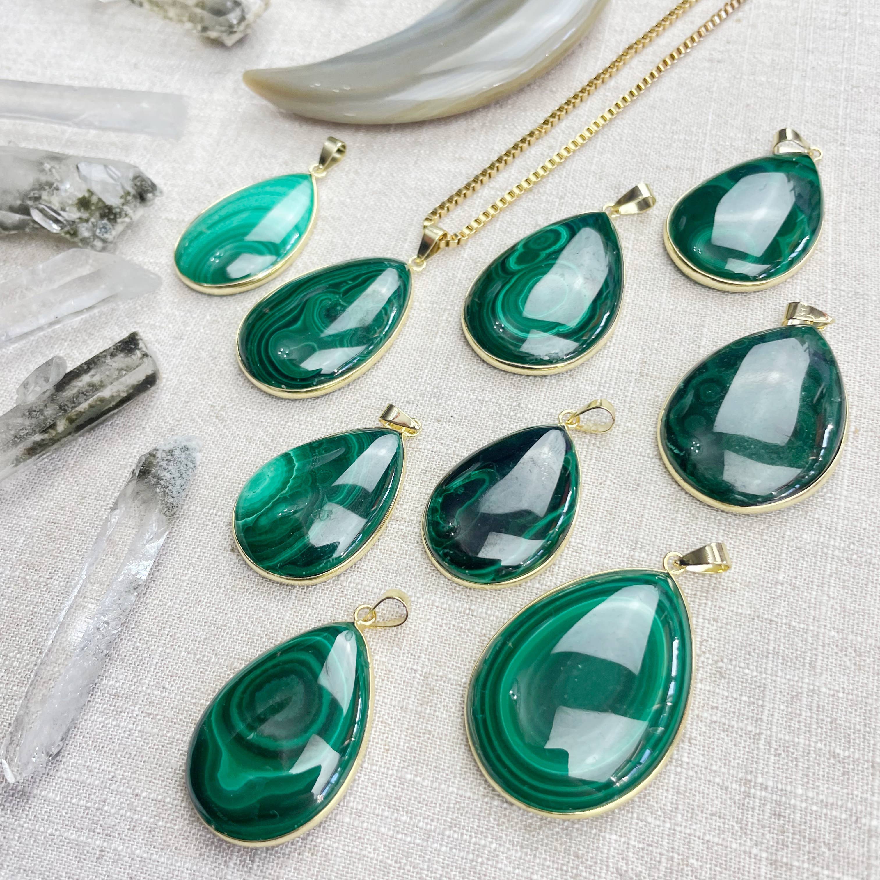 Ewelina Pas Jewelry - Wholesale Pendant/Charm Necklace - Gold Malachite Teardrop Pendant Necklace4