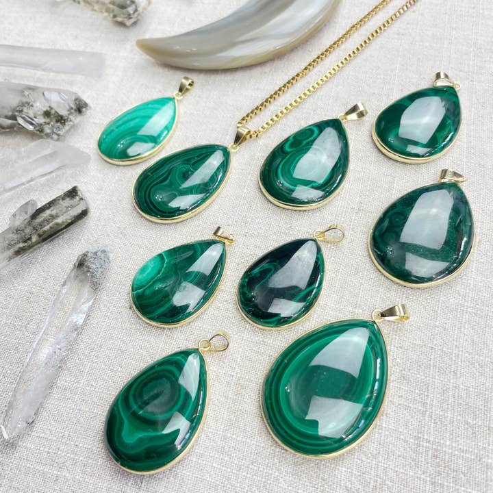 Ewelina Pas Jewelry - Wholesale Pendant/Charm Necklace - Gold Malachite Teardrop Pendant Necklace4