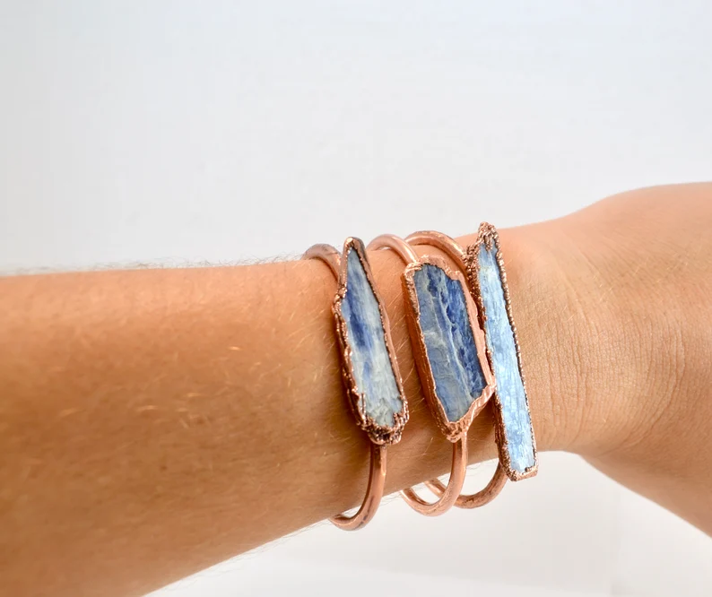 Daddy Daughter Jewelry – wholesale Manschettarmband – Rå blå kyanite koppar armband manschett8