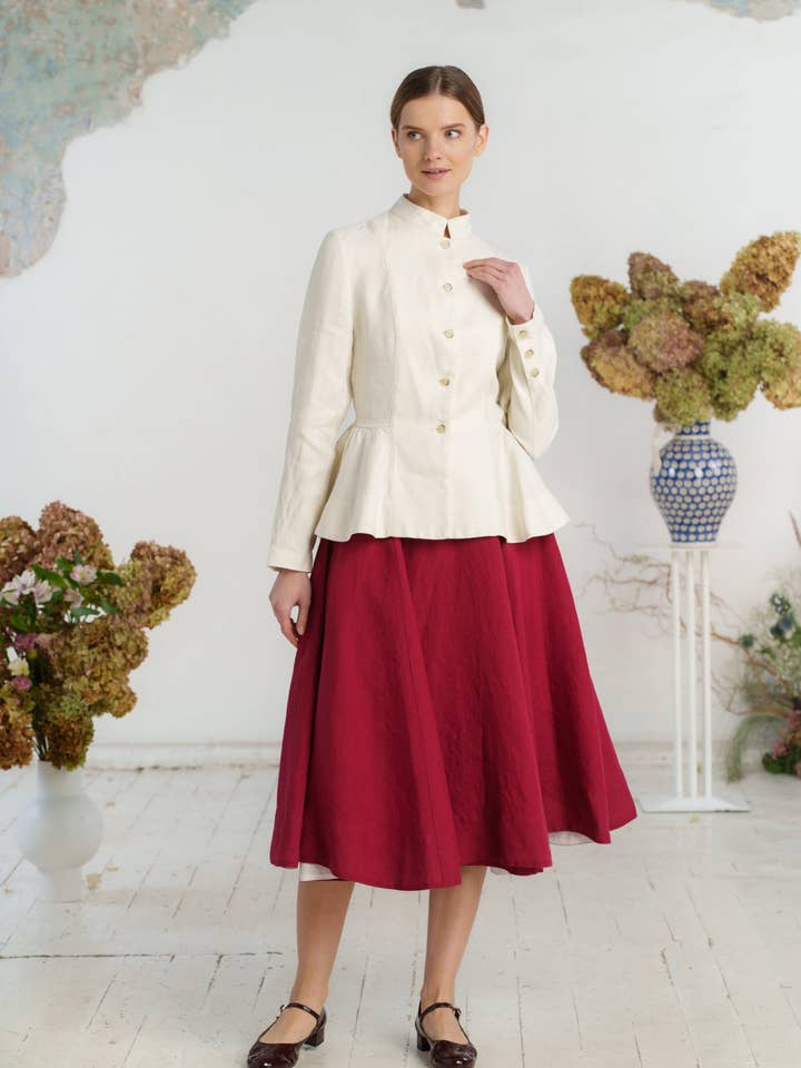 Peplum Jacket, Twill Linen, Milky Herringbone for wholesale on Faire6