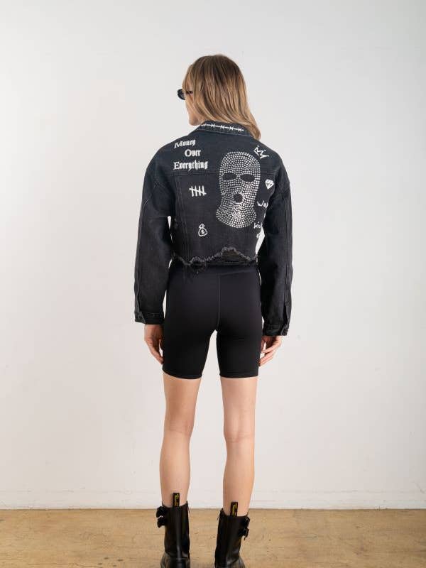 Veste courte en jean à strass Ski Mask pour la vente par Trio Urban