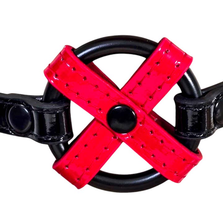 FCK675P-BS SHINY PATENT  MIDDLE O RING CROSS 1/2" LEATHER BUCKLE CHOKER for wholesale by Funk Plus