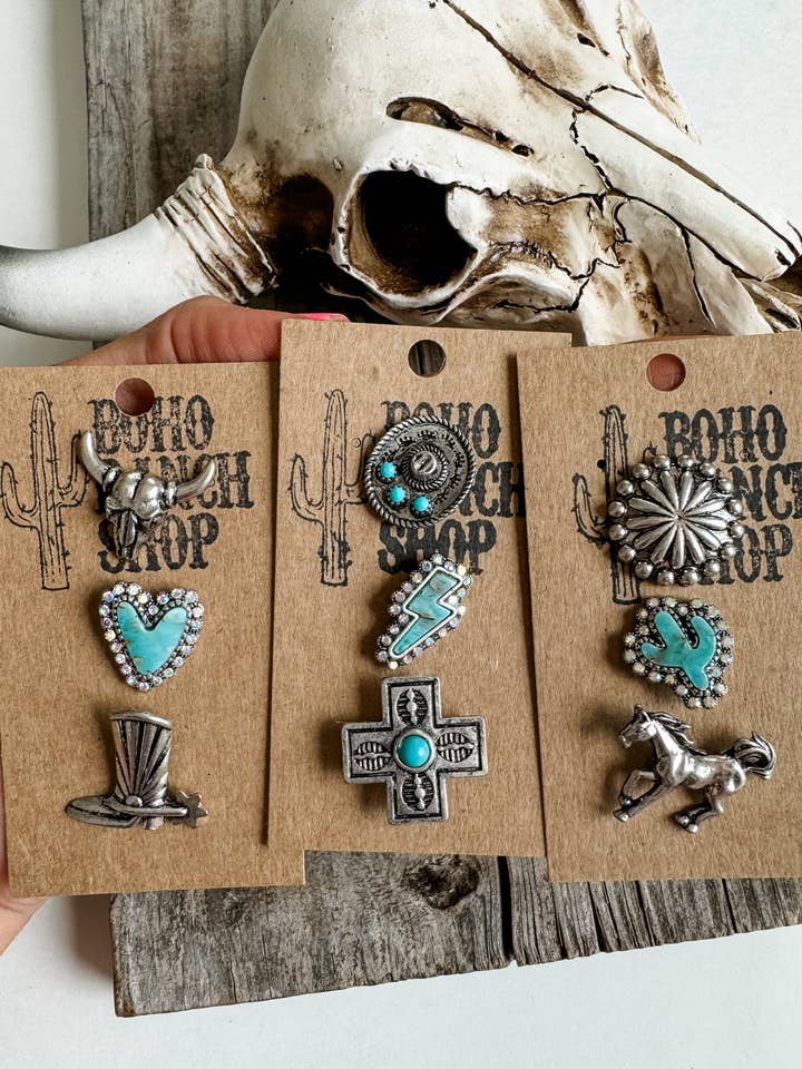 Ensemble d'épinglettes Western Turquoise Silvertone - Casquette de camionneur, sac à main pour la vente par Boho Ranch Shop