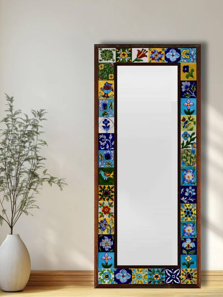 Handmade Colorful Ceramic Tiles Wall Decor Mirror for wholesale by KNOBCO