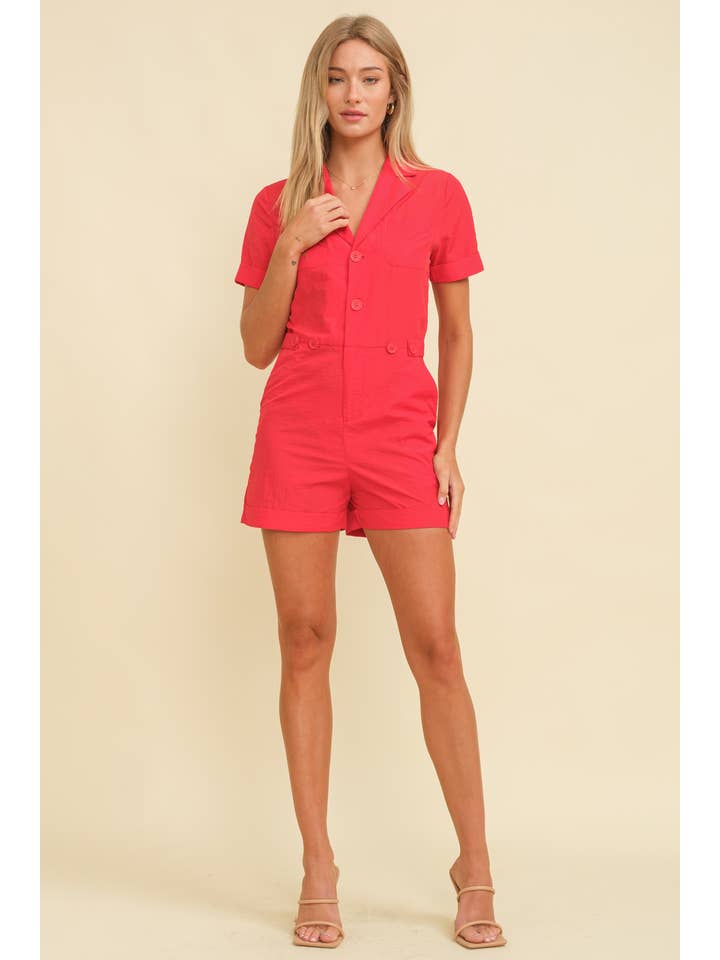 Cloud Ten - Wholesale Romper - Women's - CR11944 - BUTTON UP SHORT SLEEVE ROMPER