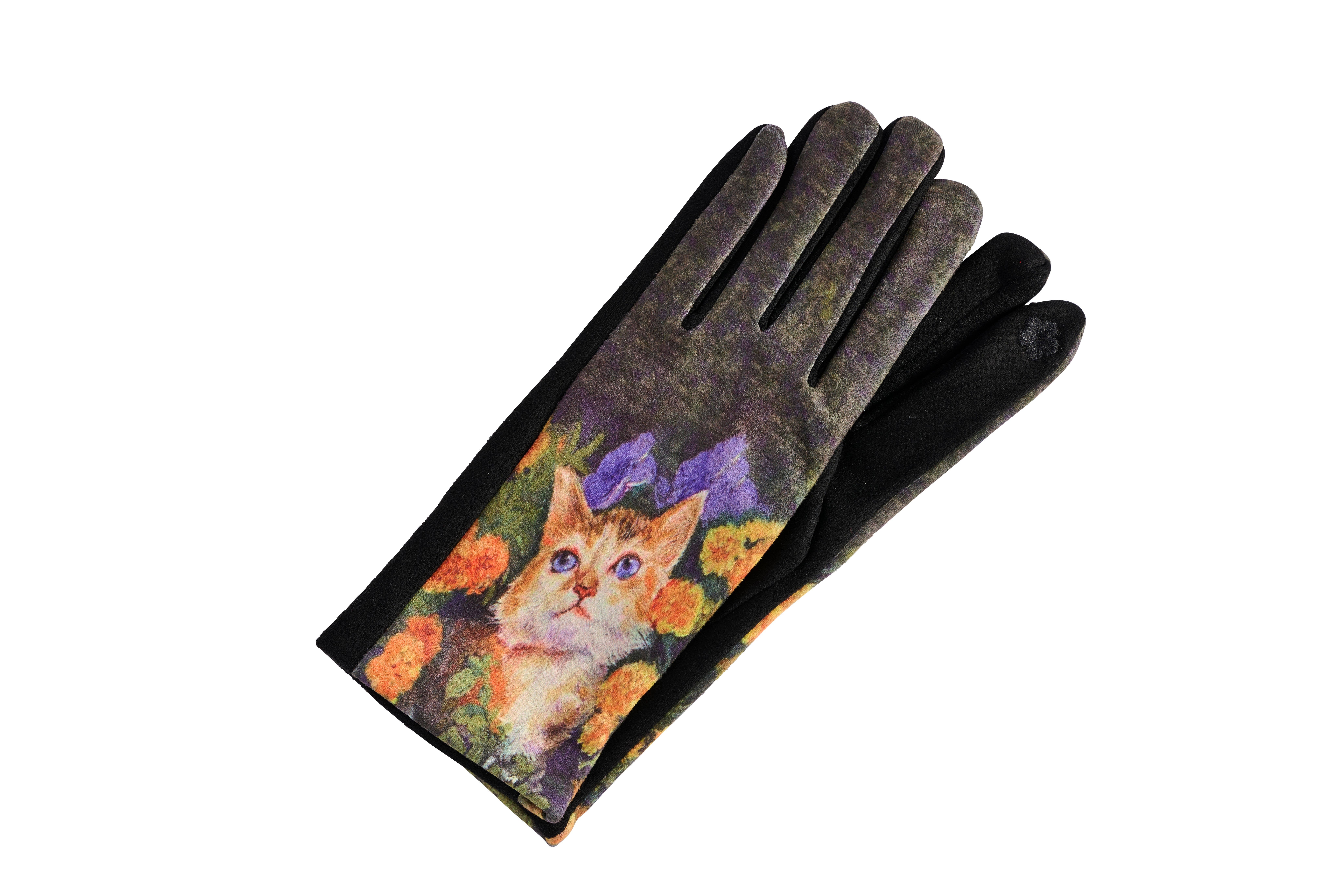 Kaleidoscope Accessories - Wholesale Gloves - Unisex - Suede Cat Patterned Gloves, 4 Assorted4