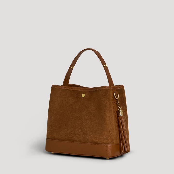 Prestige Milano - Wholesale Top handle bag – women's - Kendy Bag in Tan Suede and Dollar Leather1