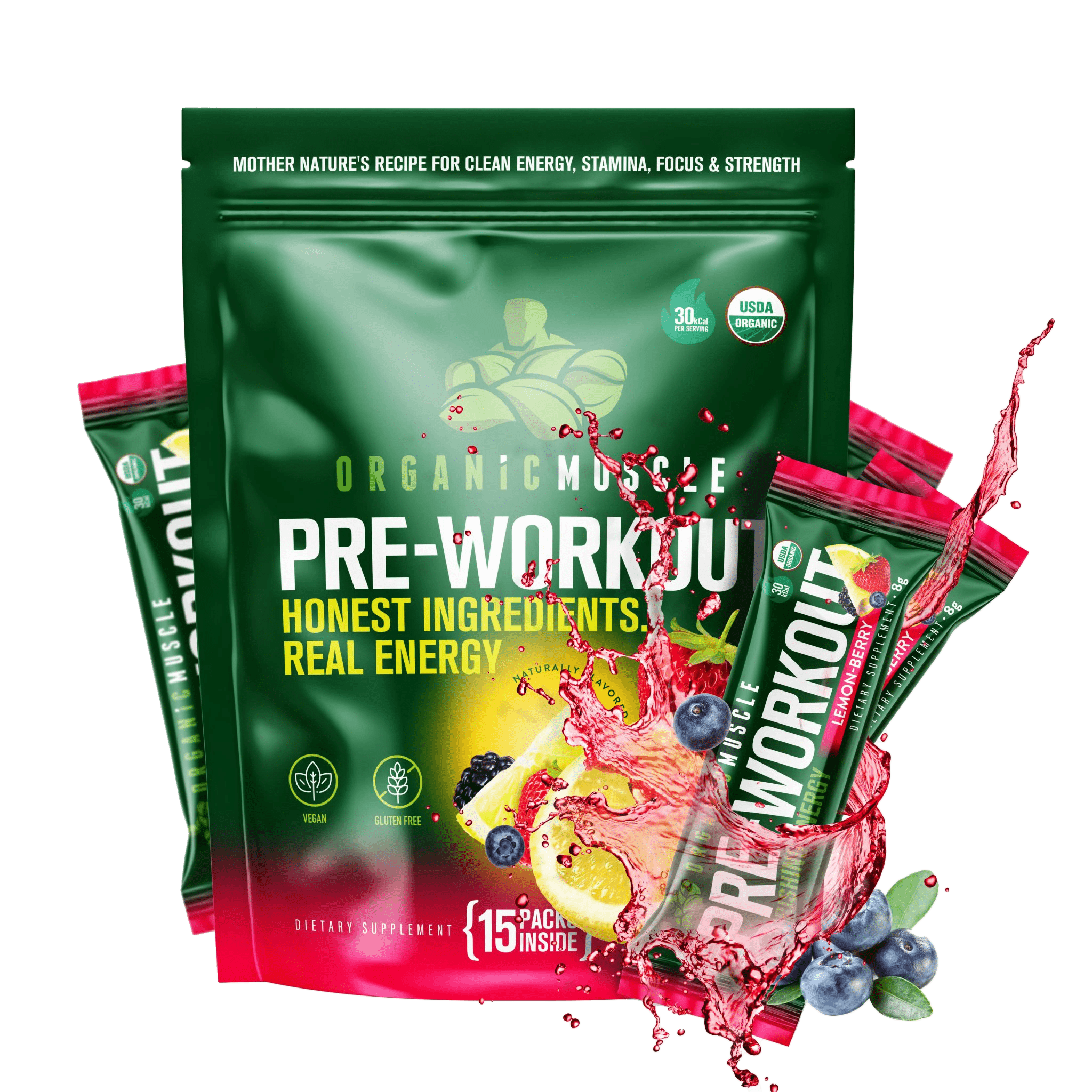 Organic Muscle - Wholesale Proteïne/superfoodpoeder - Superfood Pre-workout in 15 zakjes4