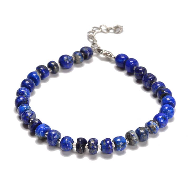 Lapis Lazuli Rondelle Wiel Kralen Armband Zilver Vergulde Sluiting 5x7mm 7,5" Lengte voor wholesale door CRCBEADS