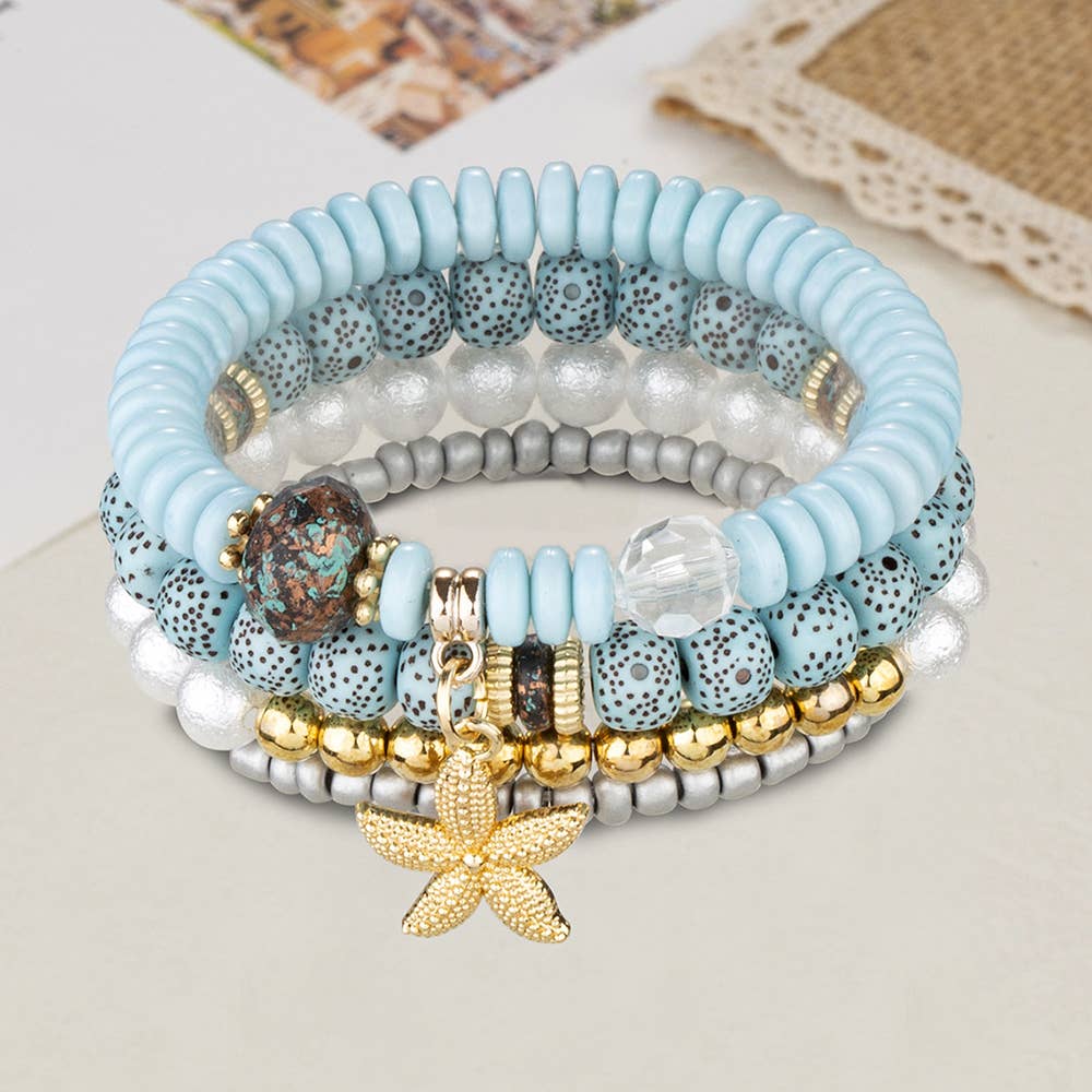 Blue Natural Stone Pearl Elastic Rope Multi-layer Bracelet for wholesale on Faire0