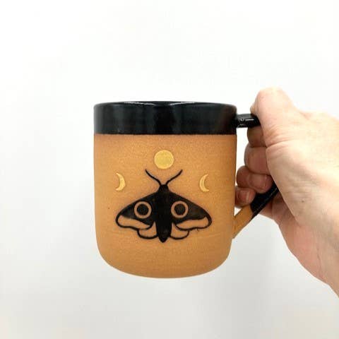 Ruby Farms Pottery - Wholesale Coffee Mug - Moth & Moon Wheel Thrown Mug2
