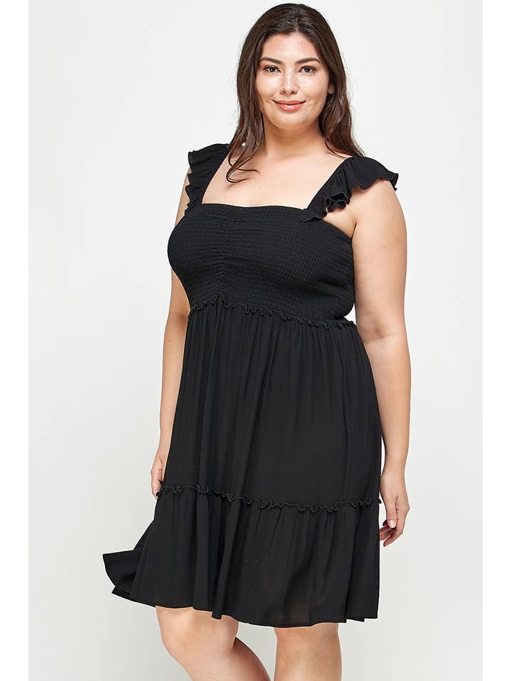 Haute Fox Plus Size & Contemporary - Wholesale Dress - Women's - Smocked Tiered Midi Dress SS2308P-D