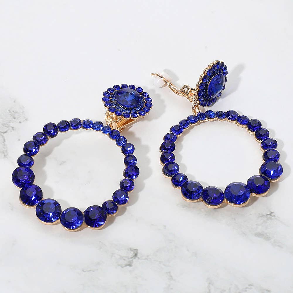 Sensibling Corp. – wholesale Clip-on earrings – Round Faceted Stone Ring Dangle Evening Clip On Earrings14