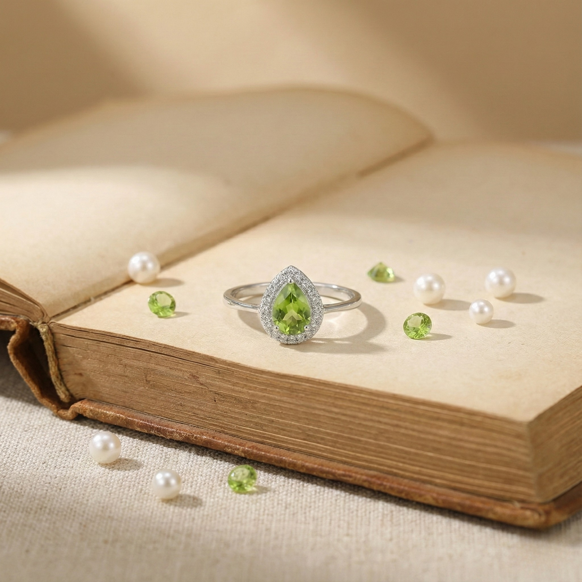 FCJ Jewelry LLC – wholesale Engagement ring – Taylor Swift Inspired Natural Peridot Teardrop Halo Ring6