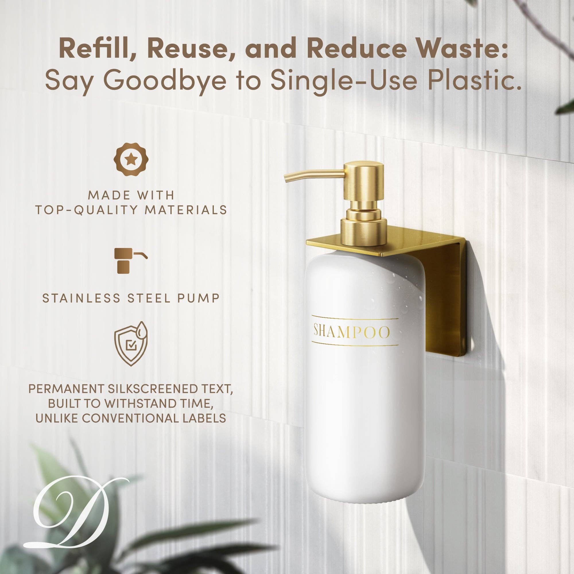 Diversified Hospitality Solutions - Wholesale Soap Dispenser - Diversified Hospitality Solutions White Plastic Bottle | Refillable Wall Mount Liquid Soap Dispenser with No Drill Brackets |16 oz Shampoo, Conditioner and Body Wash for every Bathroom | Three Bottles3