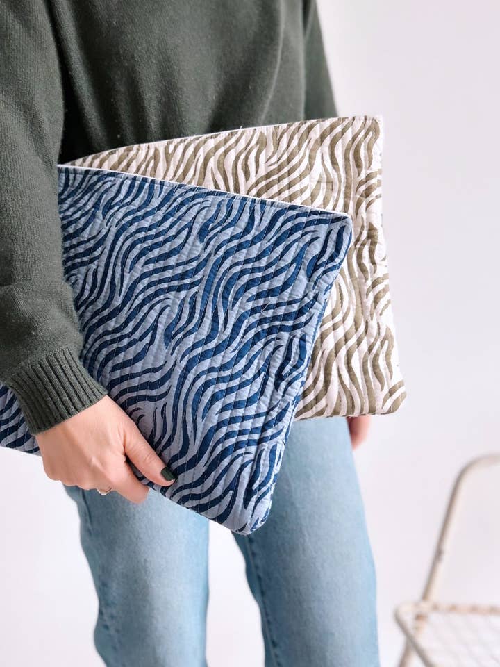 Zebra Indigo Laptop Sleeve for wholesale by Maison Augustin