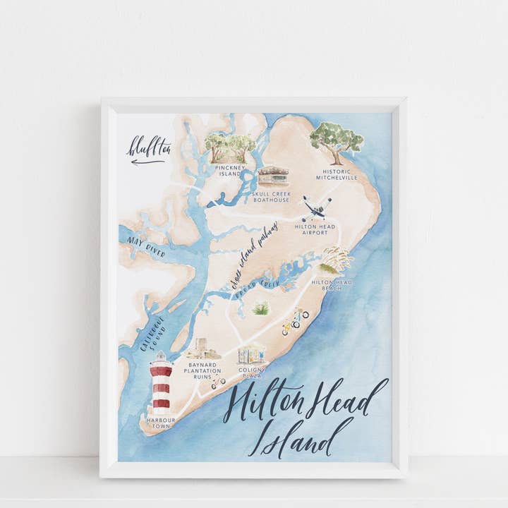 Hilton Head Island, South Carolina Watercolor Map for wholesale by Five and Two Studio