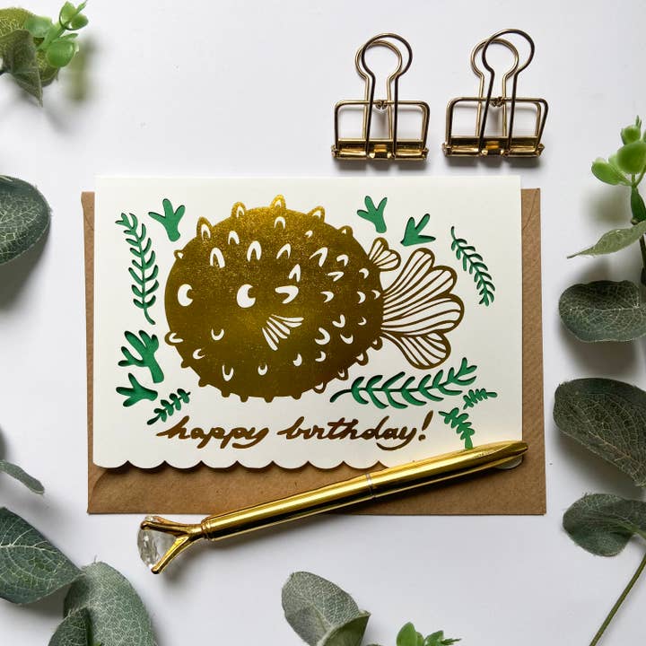 Kuglefisk fisk fødselsdagskort, Funny fødselsdagskort for engroshandel hos Chow's Stories